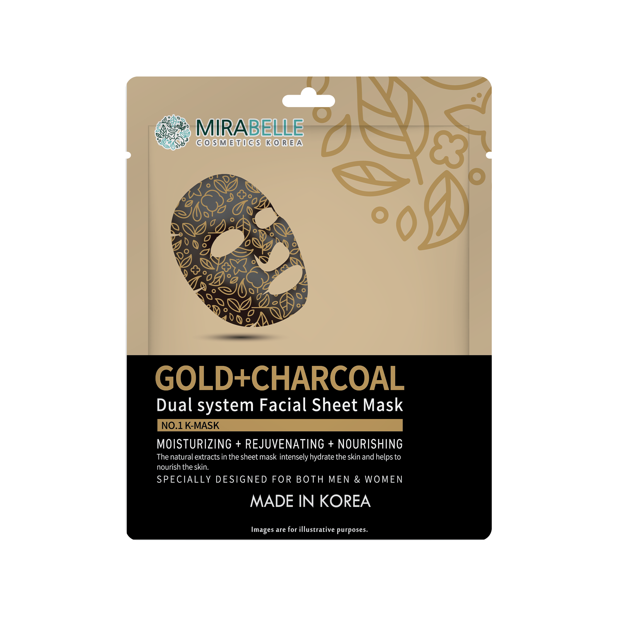 Mirabelle Gold + Charcoal Dual System Facial Sheet Mask (25ml) TryKiya