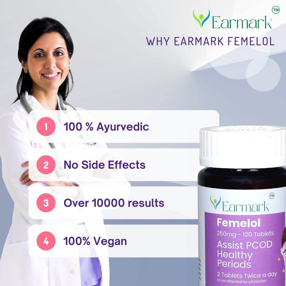 Earmark Femelol Tablets Assist in PCOD Healthy Periods One month course (250mg)