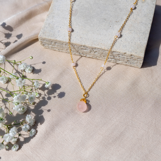 Bodh Gem & Crystals Rose Quartz Drop with beads Necklace (Single Piece)
