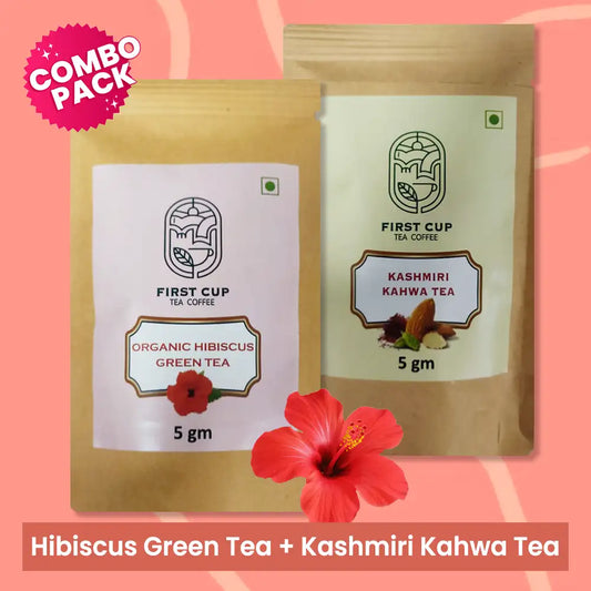 First Cup Hibiscus and Kashmiri Kawa Green Tea (5g each)