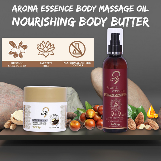 HI9 Body Butter Shea & Cocoa + Aroma Essence Body Massage Oil - (100 gm + 200ml)