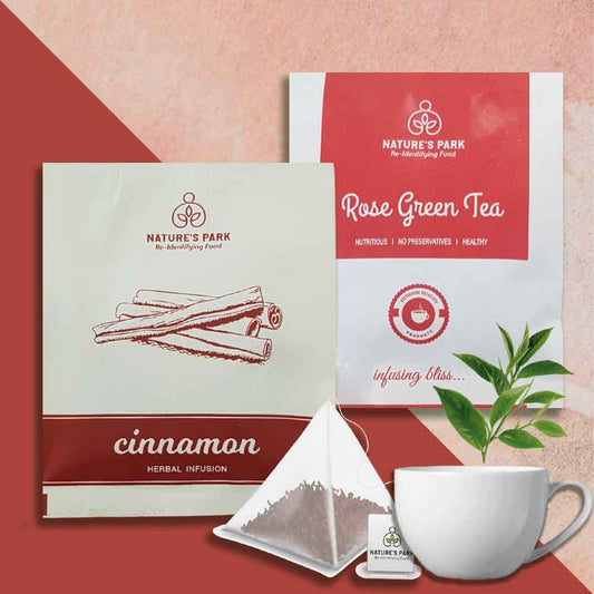 Nature's Park Cinnamon Herbal Infusion + Rose Green Tea Pyramid Tea Bag (1 Sachet Each)